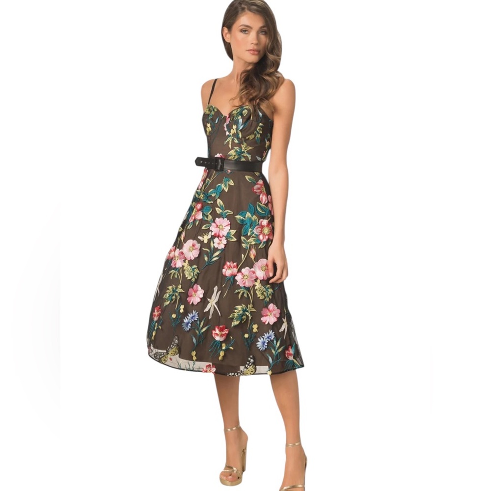 Dress the Population Floral Midi Dress - Black and Multicolor